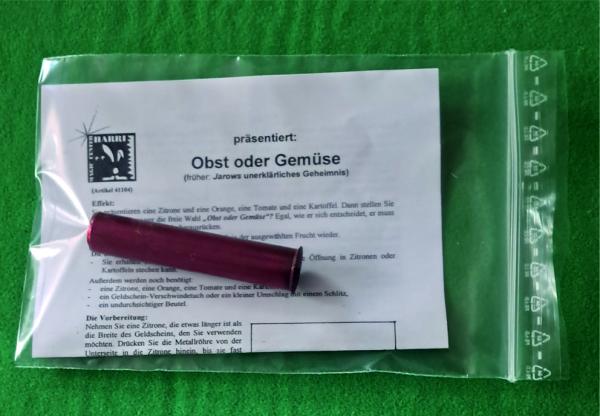Obst oder Gemüse? Geldschein in Zitrone